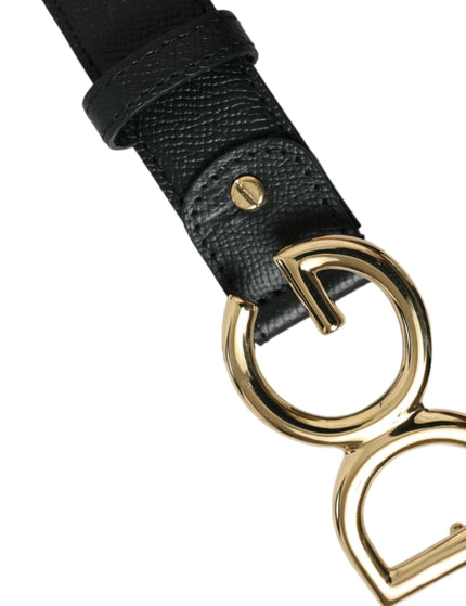 Dolce & Gabbana Black Calf Leather Gold DG Logo Buckle Belt - Ellie Belle