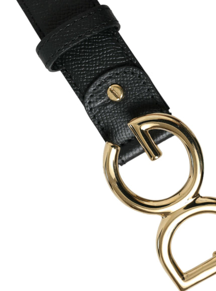 Dolce & Gabbana Black Calf Leather Gold DG Logo Buckle Belt - Ellie Belle