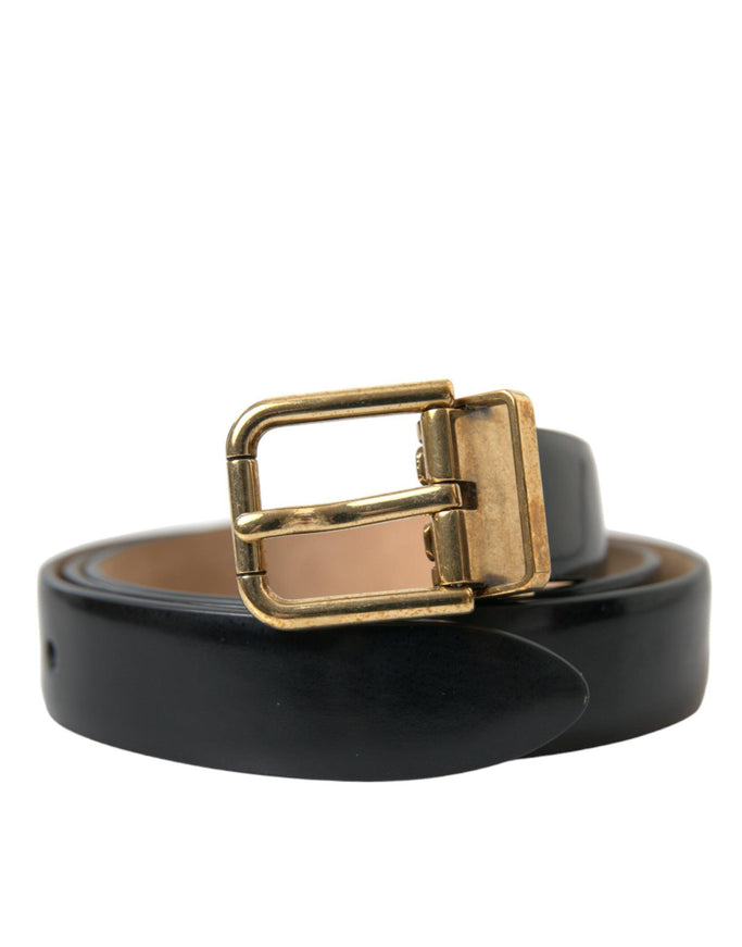 Dolce & Gabbana Black Calf Leather Gold Metal Buckle Belt - Ellie Belle