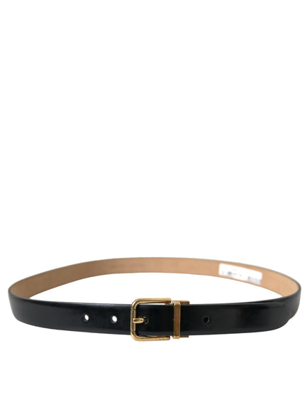 Dolce & Gabbana Black Calf Leather Gold Metal Buckle Belt - Ellie Belle