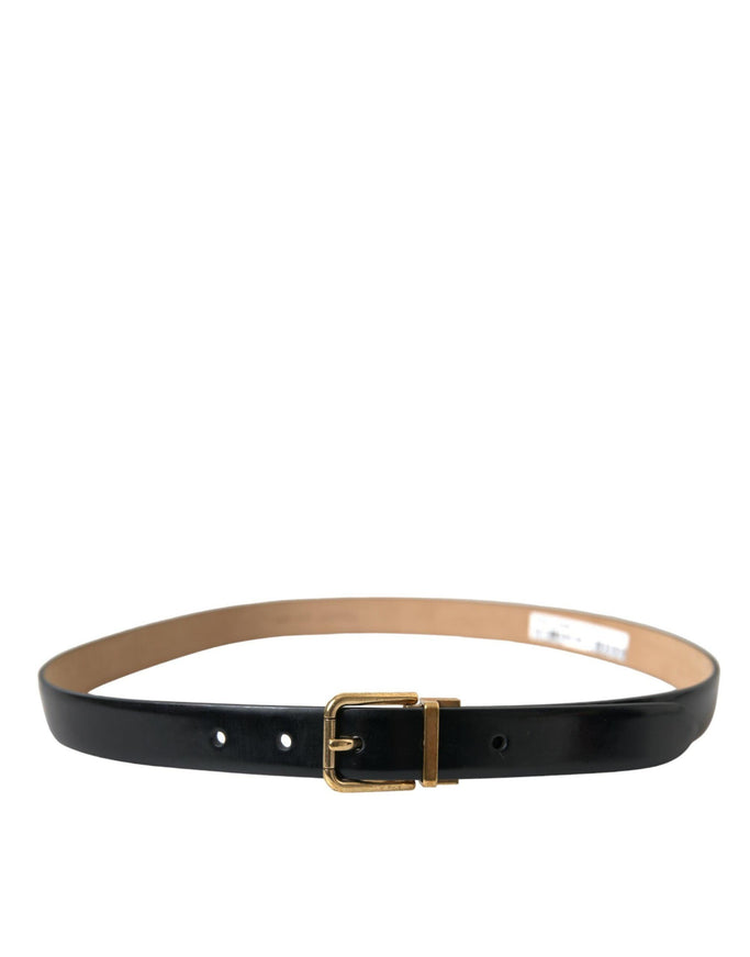 Dolce & Gabbana Black Calf Leather Gold Metal Buckle Belt - Ellie Belle