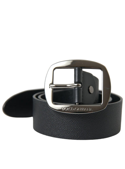 Dolce & Gabbana Black Calf Leather Silver Metal Buckle Belt - Ellie Belle