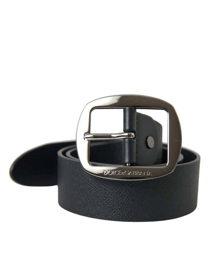 Dolce & Gabbana Black Calf Leather Silver Metal Buckle Belt - Ellie Belle