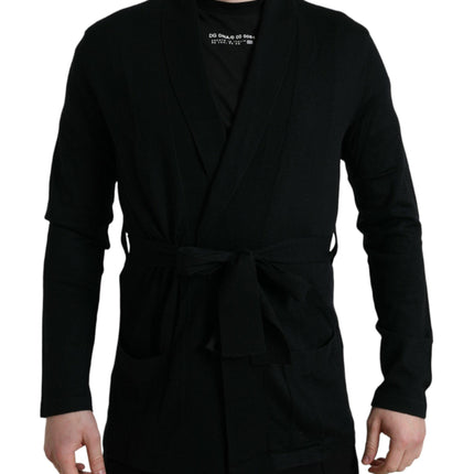 Dolce & Gabbana Black Cashmere Long Sleeves Belted Wrap Robe - Ellie Belle