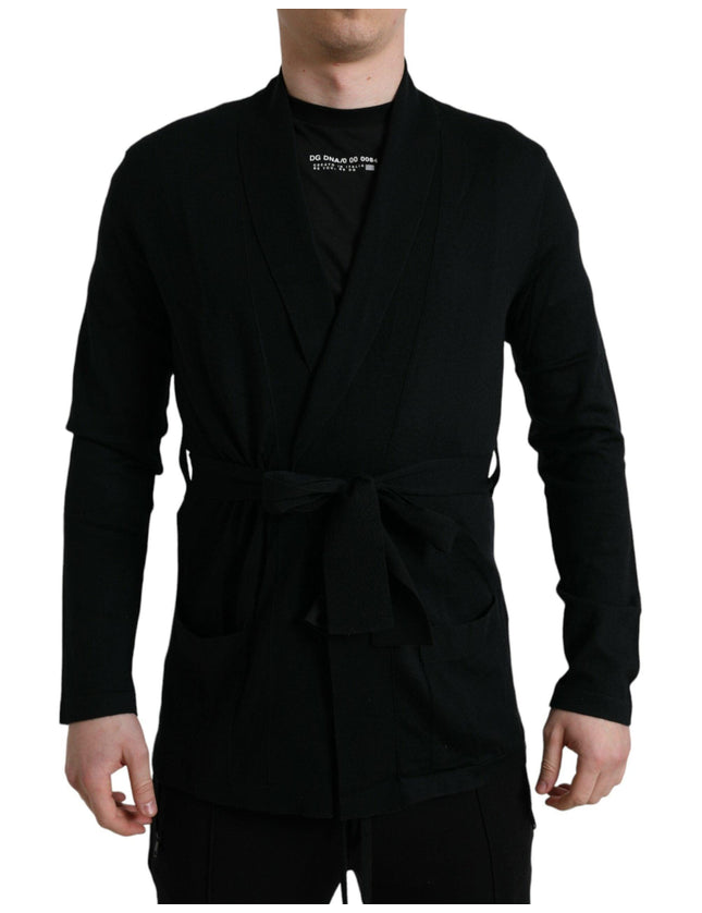 Dolce & Gabbana Black Cashmere Long Sleeves Belted Wrap Robe - Ellie Belle