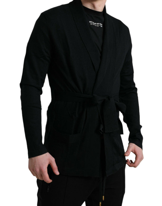 Dolce & Gabbana Black Cashmere Long Sleeves Belted Wrap Robe - Ellie Belle