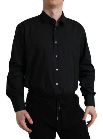 Dolce & Gabbana Black Cotton Collared Formal Dress Shirt - Ellie Belle