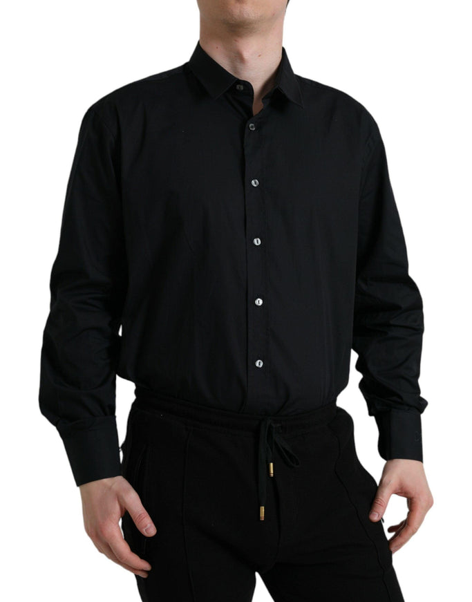 Dolce & Gabbana Black Cotton Collared Formal Dress Shirt - Ellie Belle