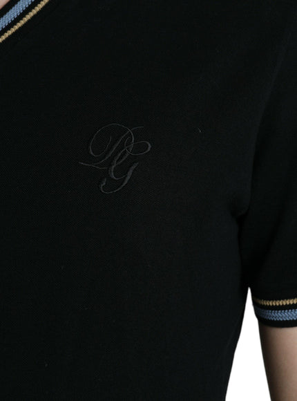 Dolce & Gabbana Black Cotton Collared V-neck Polo T-shirt - Ellie Belle