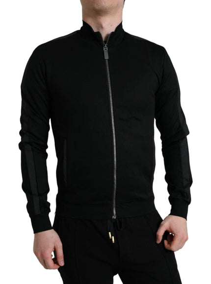 Dolce & Gabbana Black Cotton Full Zip Long Sleeves Sweater - Ellie Belle