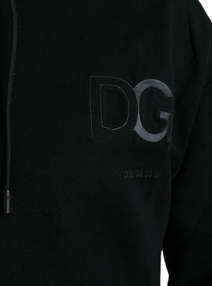 Dolce & Gabbana Black Cotton Hooded Logo Pullover Sweater - Ellie Belle