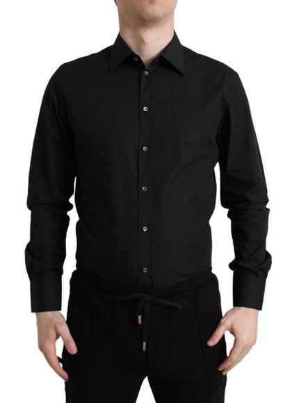 Dolce & Gabbana Black Cotton Men Formal GOLD Dress Shirt - Ellie Belle