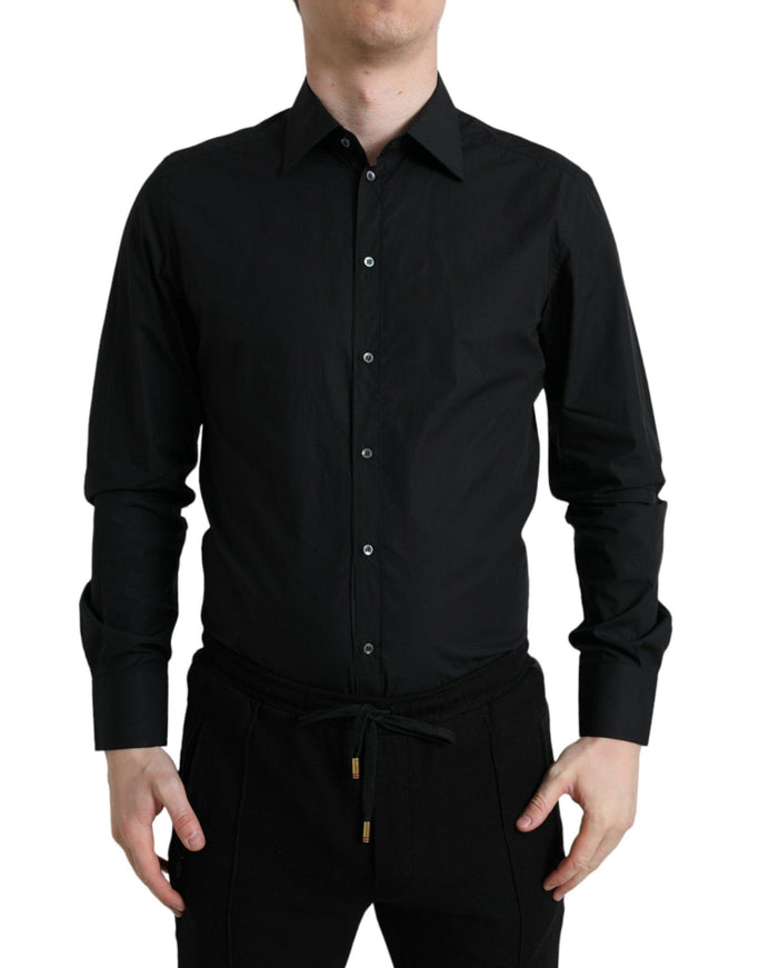 Dolce & Gabbana Black Cotton Men Formal GOLD Dress Shirt - Ellie Belle