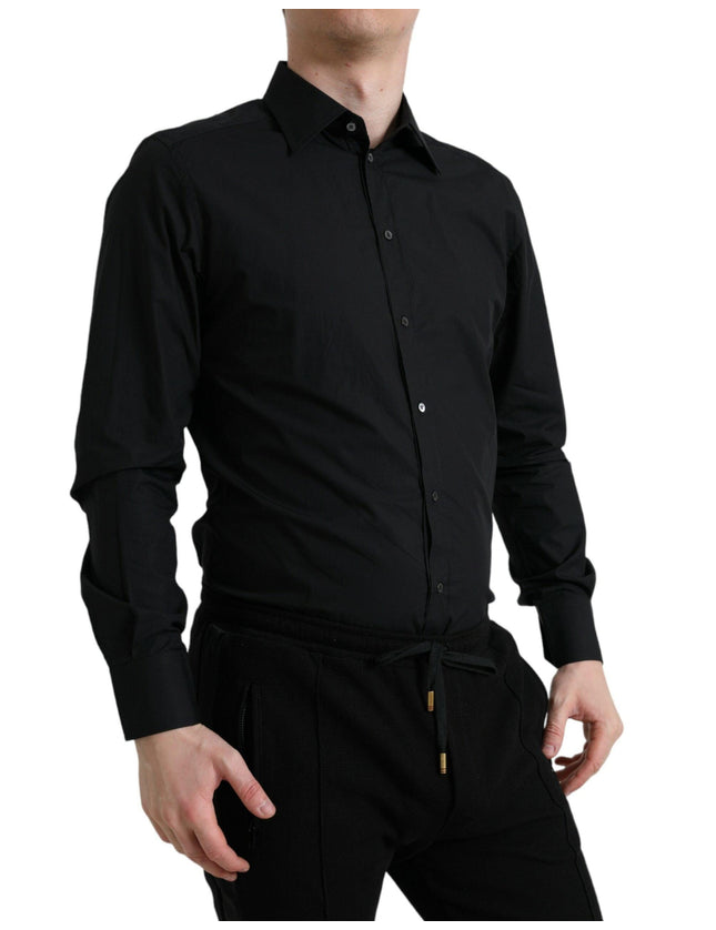 Dolce & Gabbana Black Cotton Men Formal GOLD Dress Shirt - Ellie Belle