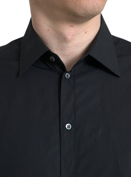 Dolce & Gabbana Black Cotton Men Formal GOLD Dress Shirt - Ellie Belle