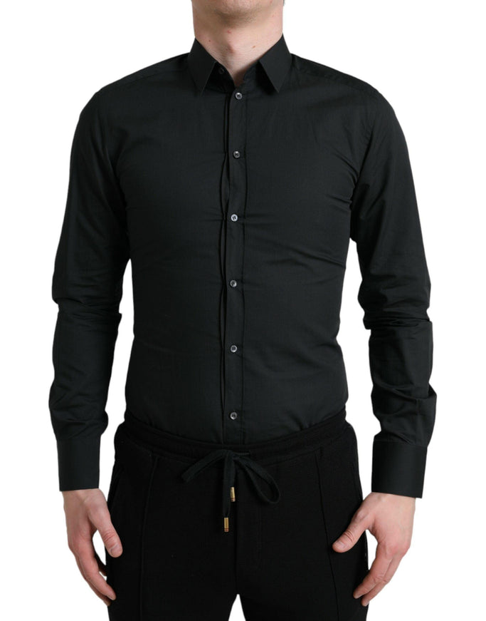 Dolce & Gabbana Black Cotton Silk Formal GOLD Dress Shirt - Ellie Belle