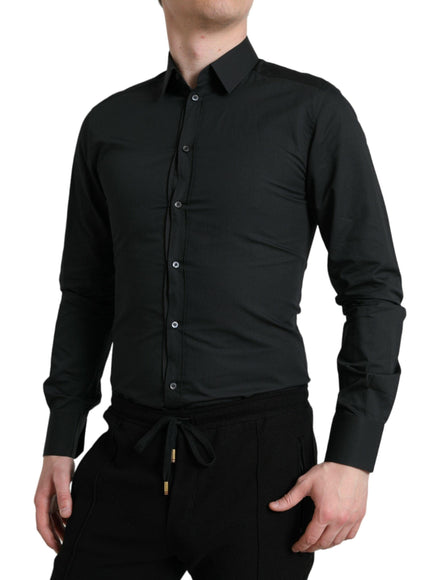 Dolce & Gabbana Black Cotton Silk Formal GOLD Dress Shirt - Ellie Belle