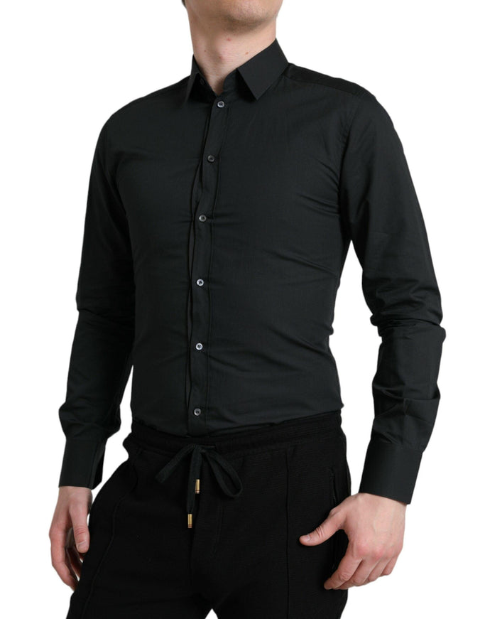 Dolce & Gabbana Black Cotton Silk Formal GOLD Dress Shirt - Ellie Belle