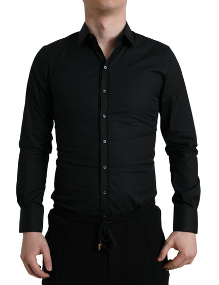 Dolce & Gabbana Black Cotton Stretch Slim Formal Dress Shirt - Ellie Belle