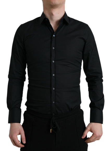 Dolce & Gabbana Black Cotton Stretch Slim Formal Dress Shirt - Ellie Belle