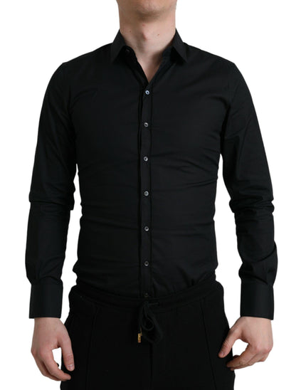 Dolce & Gabbana Black Cotton Stretch Slim Formal Dress Shirt - Ellie Belle