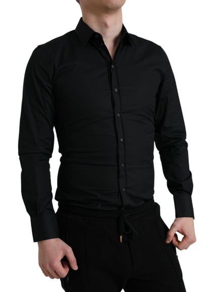 Dolce & Gabbana Black Cotton Stretch Slim Formal Dress Shirt - Ellie Belle