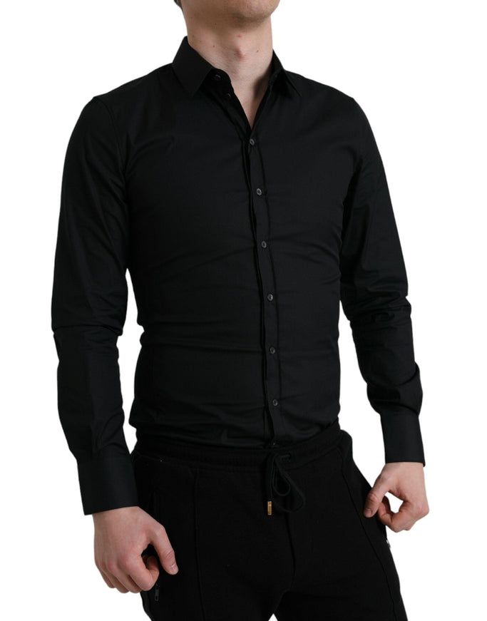 Dolce & Gabbana Black Cotton Stretch Slim Formal Dress Shirt - Ellie Belle