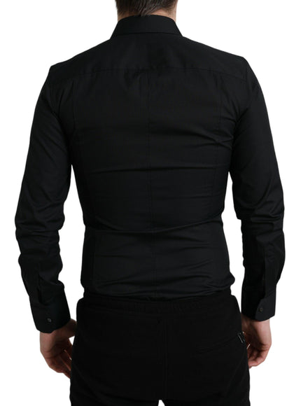 Dolce & Gabbana Black Cotton Stretch Slim Formal Dress Shirt - Ellie Belle