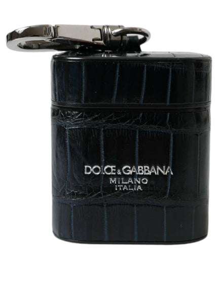 Dolce & Gabbana Black Crocodile Leather Silver Metal Logo Airpods Case - Ellie Belle