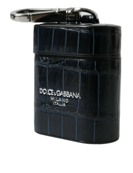 Dolce & Gabbana Black Crocodile Leather Silver Metal Logo Airpods Case - Ellie Belle