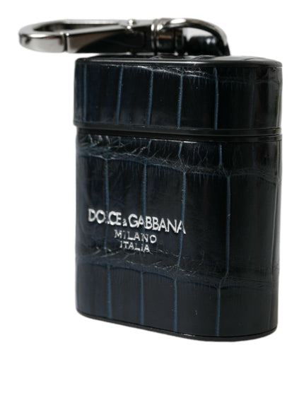 Dolce & Gabbana Black Crocodile Leather Silver Metal Logo Airpods Case - Ellie Belle