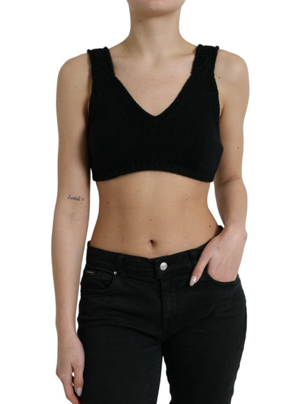 Dolce & Gabbana Black Cropped Cashmere V-neck Bustier Top - Ellie Belle