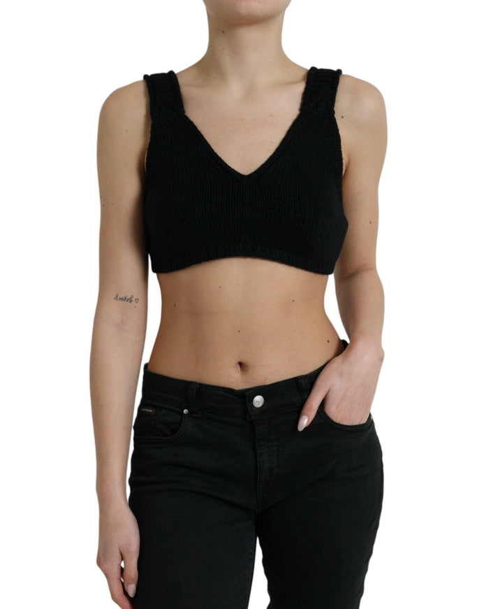 Dolce & Gabbana Black Cropped Cashmere V-neck Bustier Top - Ellie Belle