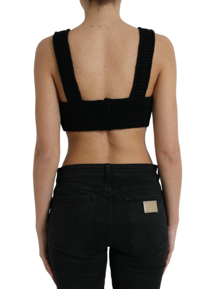 Dolce & Gabbana Black Cropped Cashmere V-neck Bustier Top - Ellie Belle