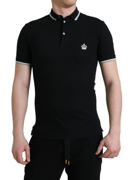 Dolce & Gabbana Black Crown Embroidered Cotton Polo Shirt - Ellie Belle