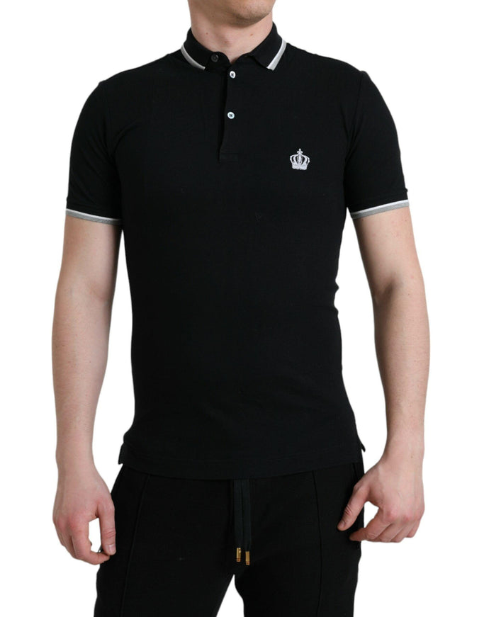 Dolce & Gabbana Black Crown Embroidered Cotton Polo Shirt - Ellie Belle