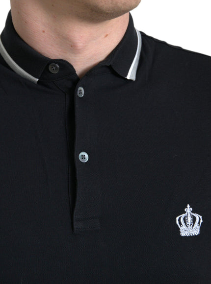 Dolce & Gabbana Black Crown Embroidered Cotton Polo Shirt - Ellie Belle