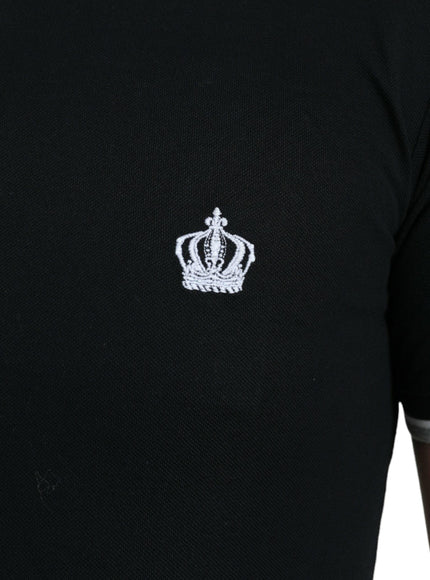 Dolce & Gabbana Black Crown Embroidered Cotton Polo Shirt - Ellie Belle