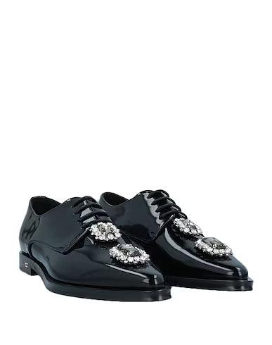 Dolce & Gabbana Black Crystal Lace Up Shoes - Ellie Belle