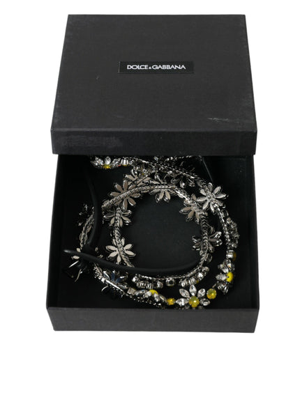 Dolce & Gabbana Black Daisy Crystal Dauphine Waist Belt - Ellie Belle