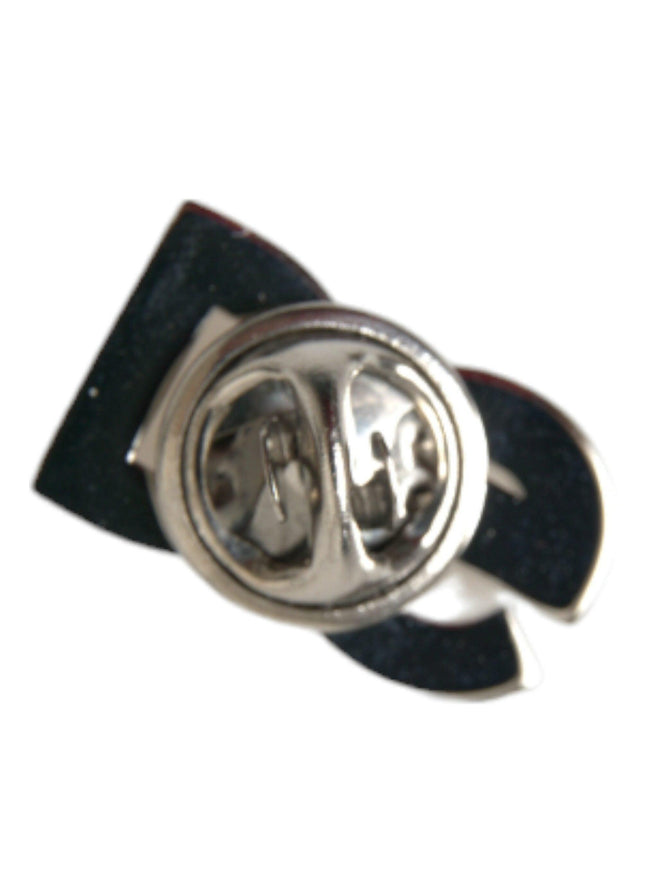 Dolce & Gabbana Black DG Logo Silver Tone Brass Pin Brooch - Ellie Belle