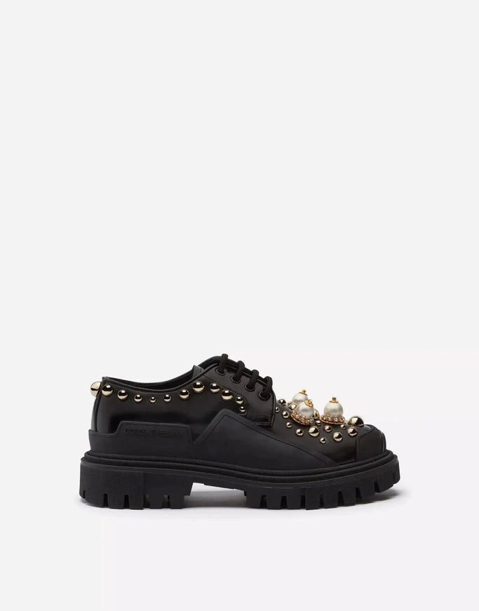 Dolce & Gabbana Black Embellished Derby Shoes - Ellie Belle