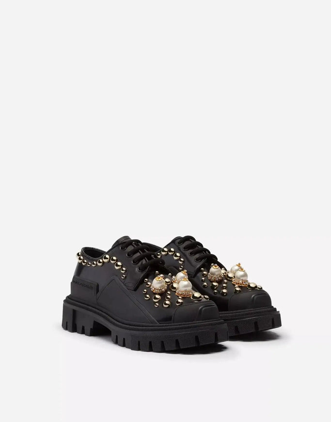 Dolce & Gabbana Black Embellished Derby Shoes - Ellie Belle