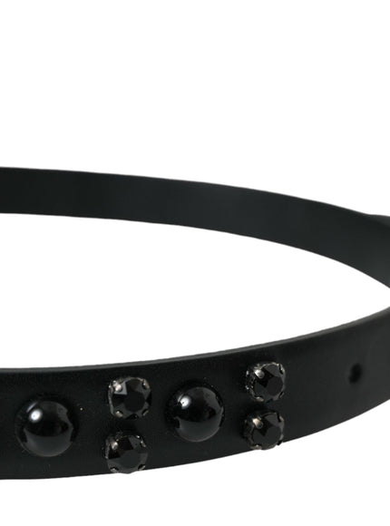 Dolce & Gabbana Black Embellished Leather Engraved Buckle Belt - Ellie Belle