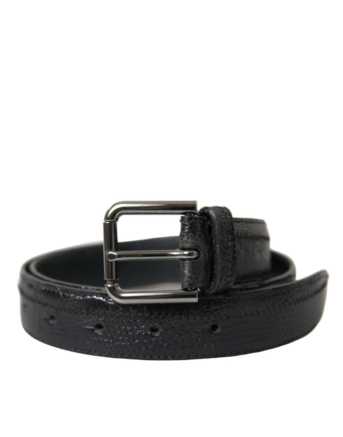 Dolce & Gabbana Black Exotic Leather Silver Metal Buckle Belt - Ellie Belle