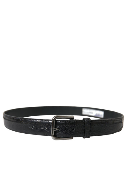 Dolce & Gabbana Black Exotic Leather Silver Metal Buckle Belt - Ellie Belle