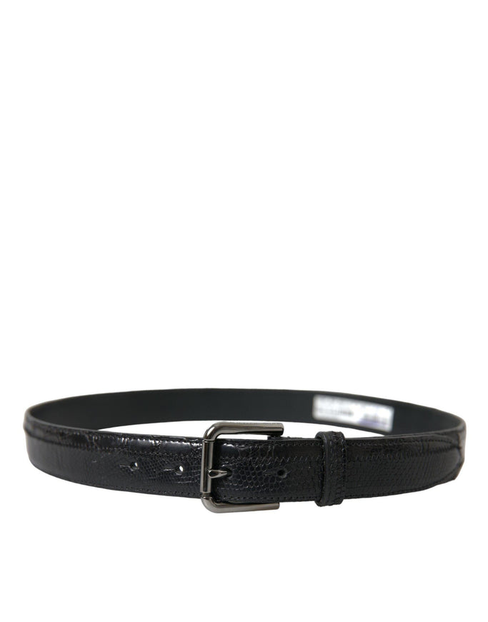 Dolce & Gabbana Black Exotic Leather Silver Metal Buckle Belt - Ellie Belle