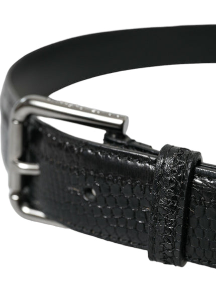 Dolce & Gabbana Black Exotic Leather Silver Metal Buckle Belt - Ellie Belle