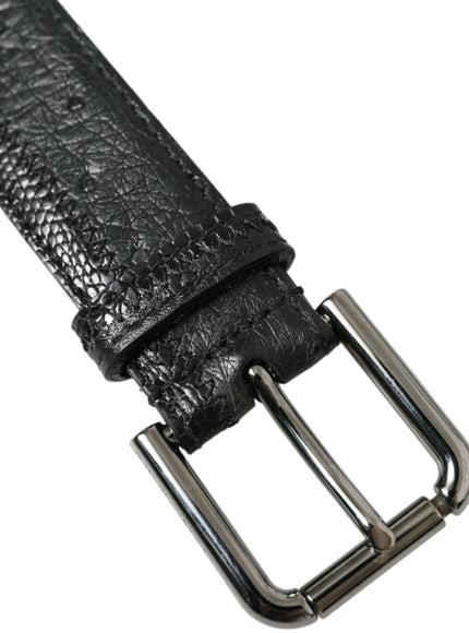Dolce & Gabbana Black Exotic Leather Silver Metal Buckle Belt - Ellie Belle