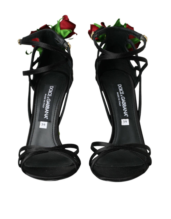 Dolce & Gabbana Black Floral Satin Heels - Ellie Belle